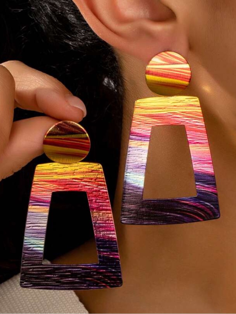 Sunset Ombre Geometric Drop Earrings in Pink and Yellow